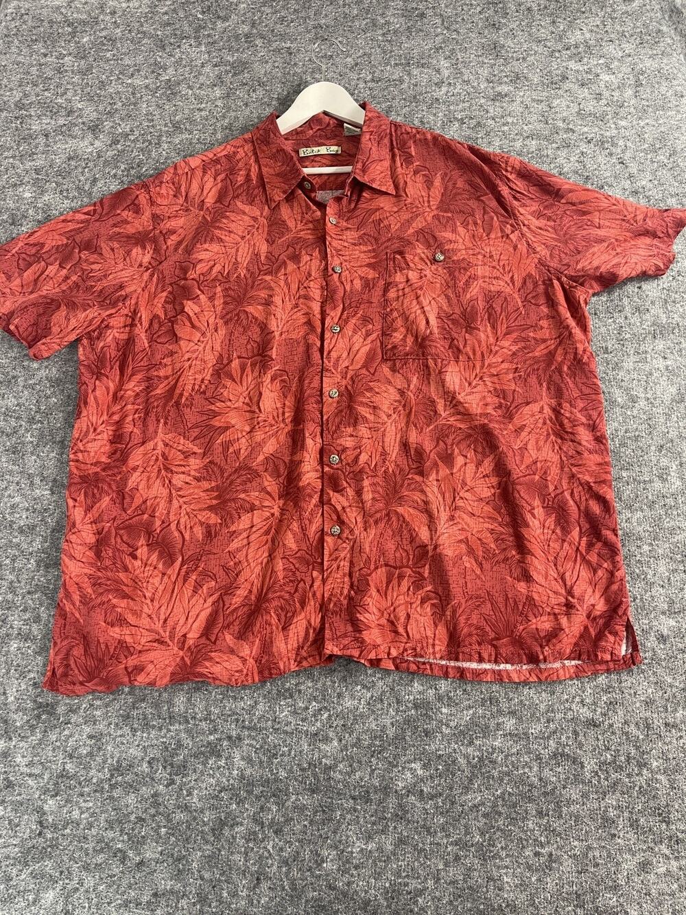 Batik Bay Hawaiian Shirt Mens 2XL Red Floral Rayon Aloha Short Sleeve XXL N332